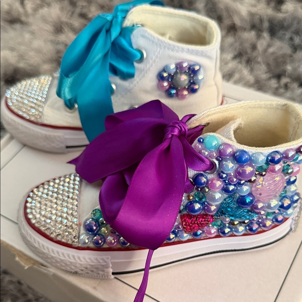 Beaded High-Top Kids Sneakers with Blue and Purple Accents